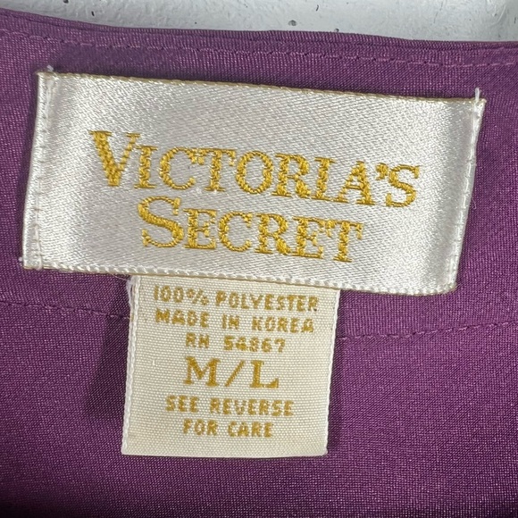 VICTORIA SECRET Vintage Gold Label Plum Purple Satin Short Sleeve Nightgown M/L - Picture 3 of 5